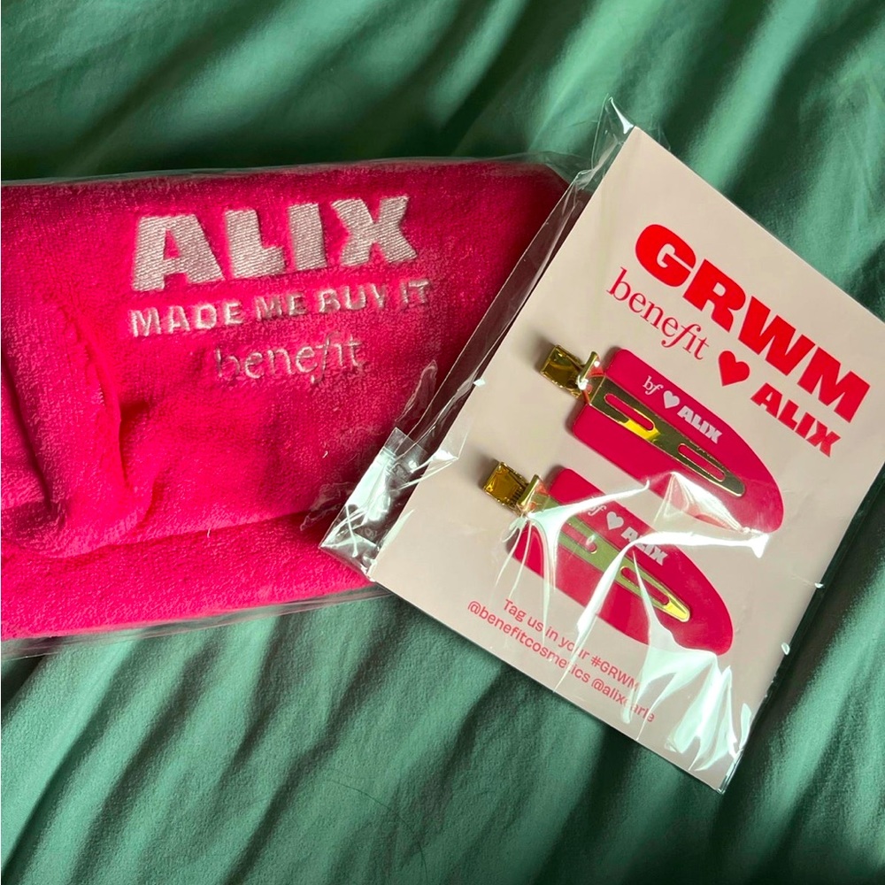 Benefit Cosmetics & Alix Earle Beauty Bag & Barrettes